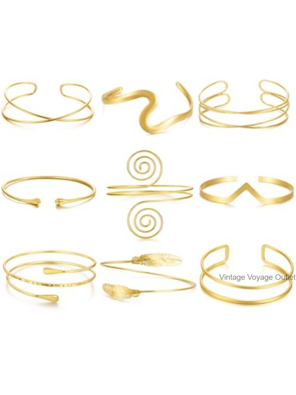 9Pc Gold Arm Cuff Bangle Bracelets Set Adjustable Open Cuff for Women